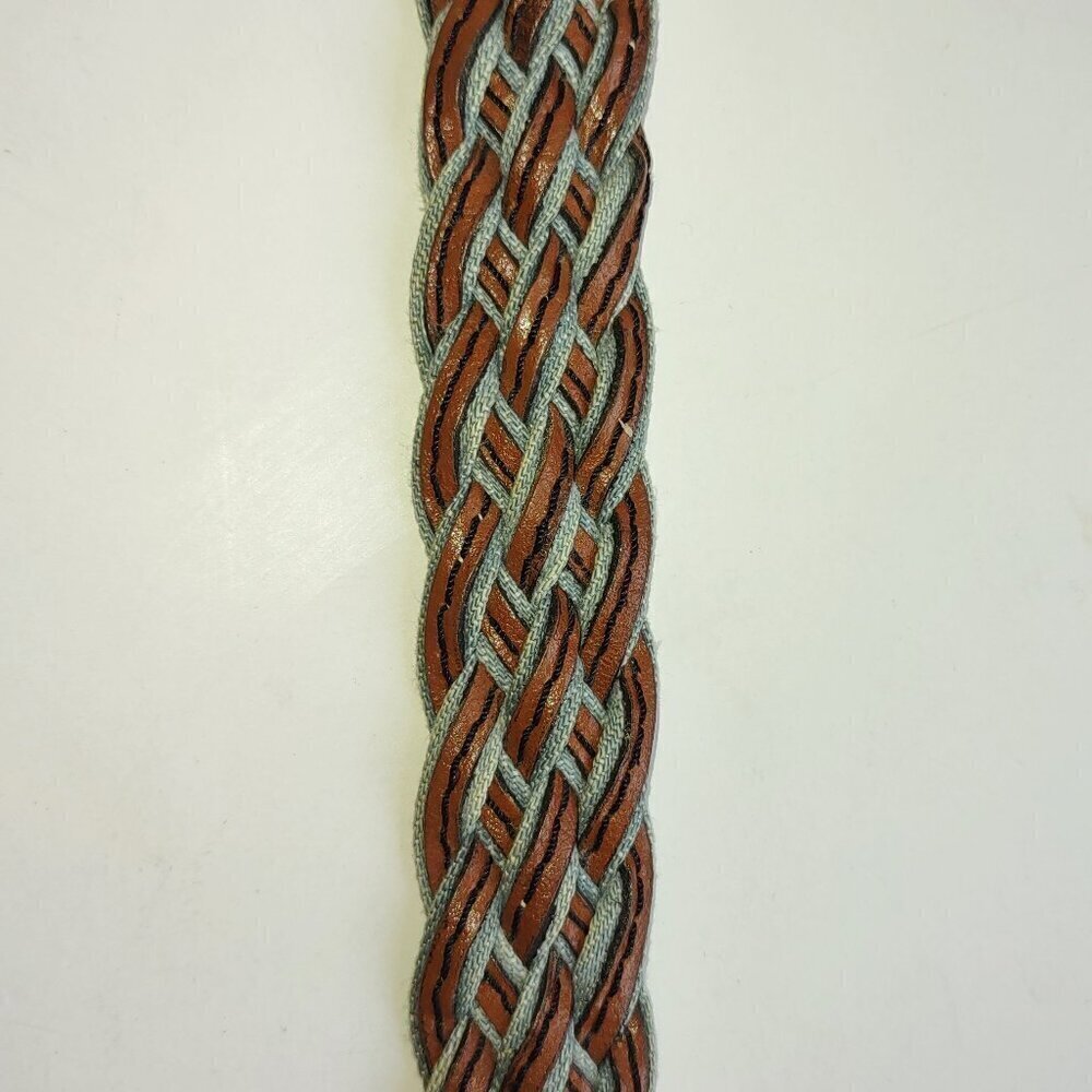 Vintage LEVI'S Hand Braided Leather & Denim Belt Orange Tab Brass Buckle Sz 32 - Picture 13 of 13